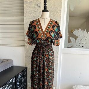 Black Floral Bohemian Dress Long Midi Dress  Vacation Wear summer dress